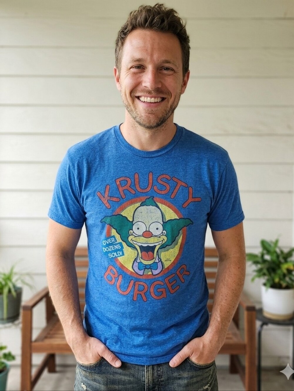 ​Universal Studios The Simpsons Krusty Burger Graphic T-Shirt Blue Size M 2017